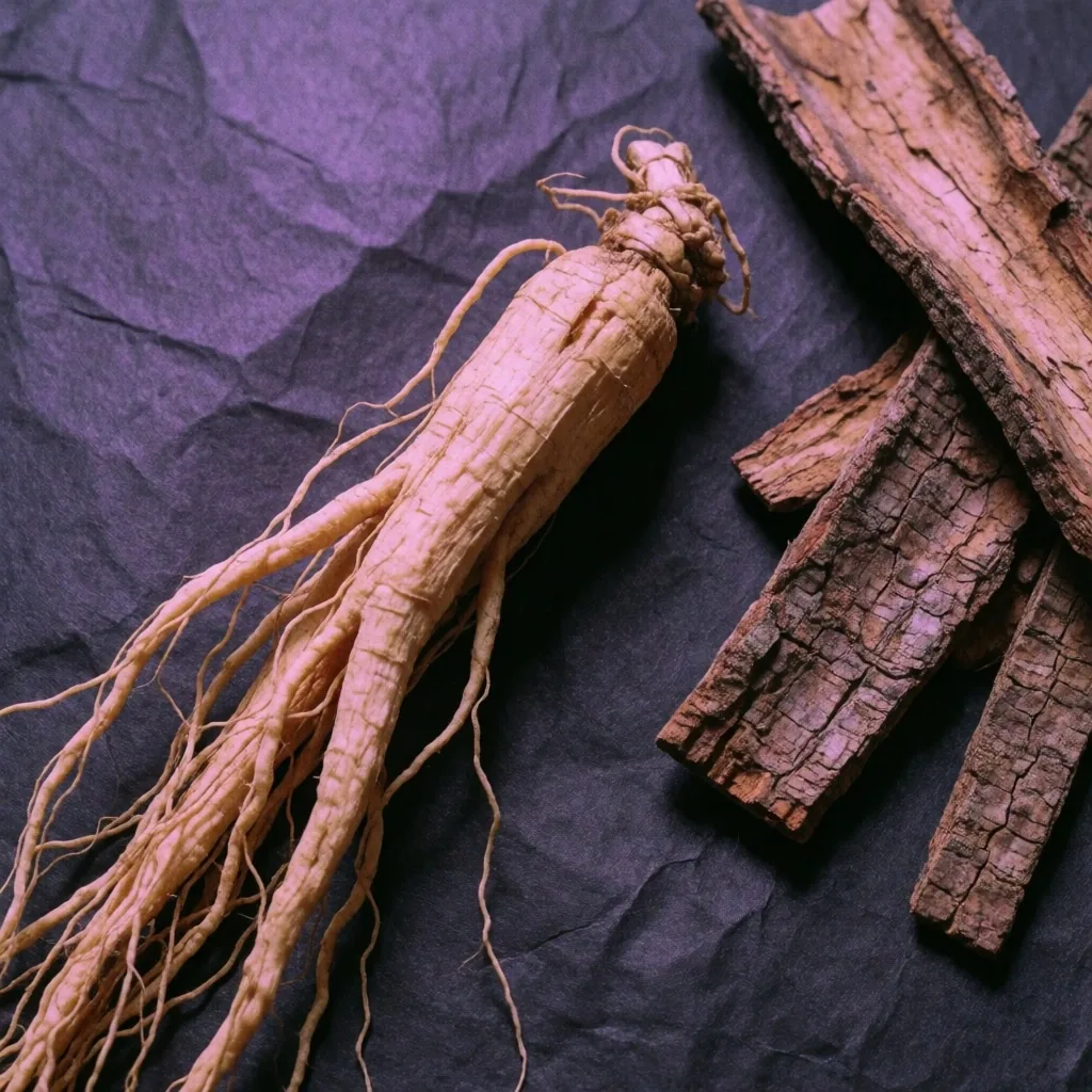 Indonesian ginseng root on textured paper